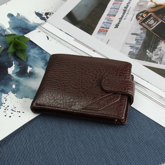 Портмоне мужское, 3 отдела, для карт, для удостоверений, для монет, цвет коричневый