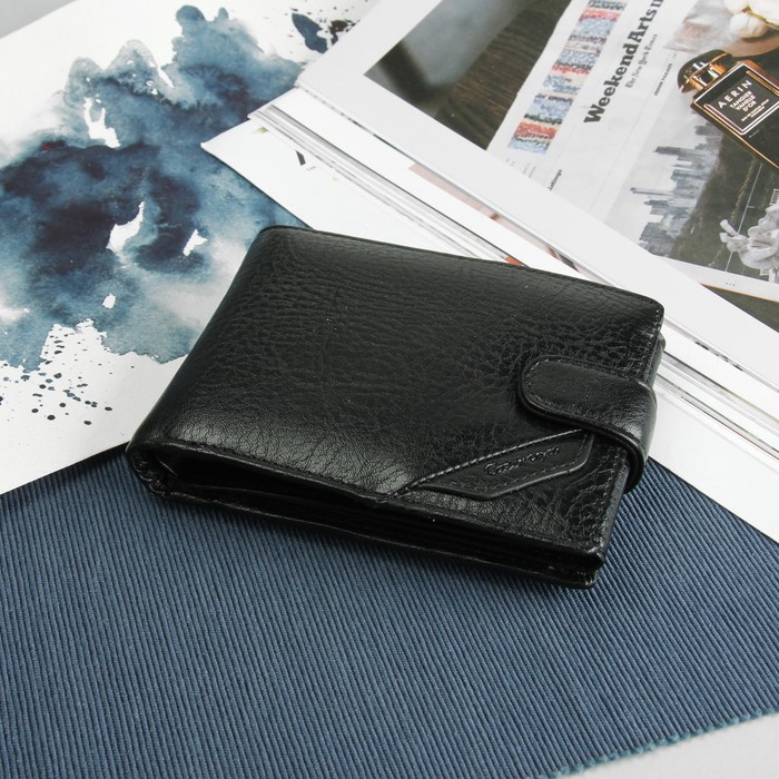 Портмоне мужское, 3 отдела, для карт, для монет, цвет чёрный