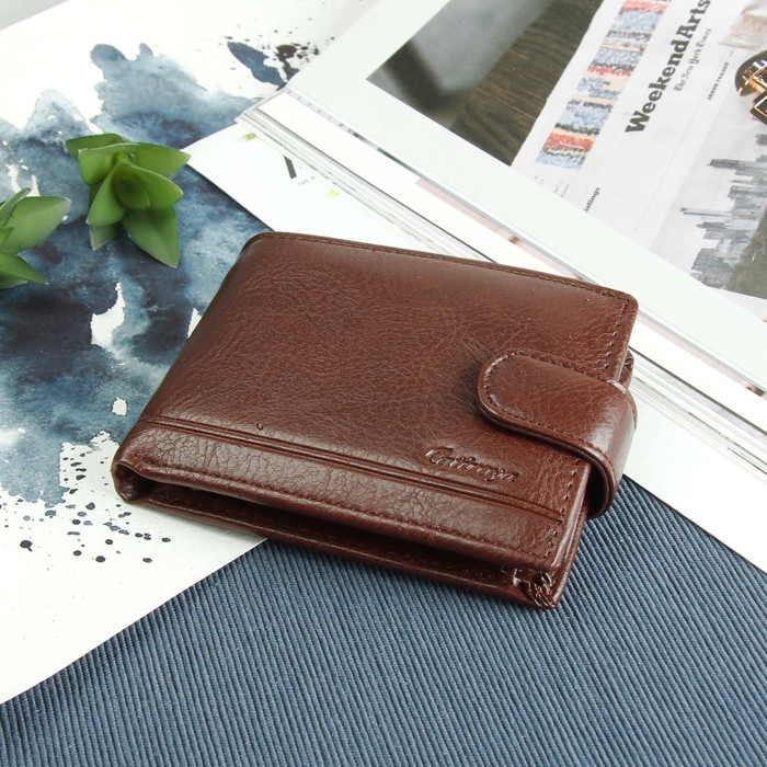 Портмоне мужское, 3 отдела, для карт, для удостоверений, для монет, цвет коричневый