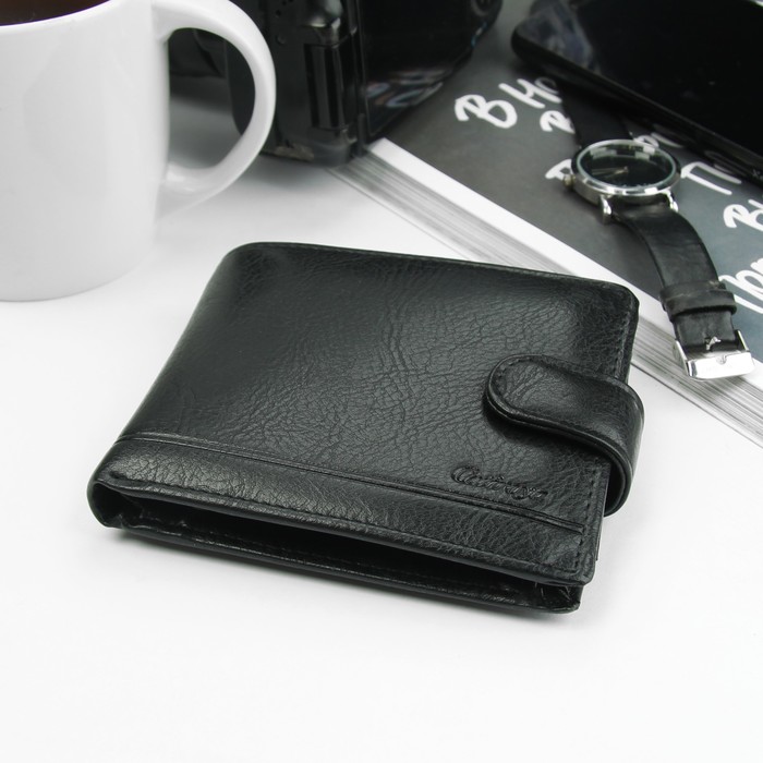 Портмоне мужское, 3 отдела, для карт, для монет, цвет чёрный