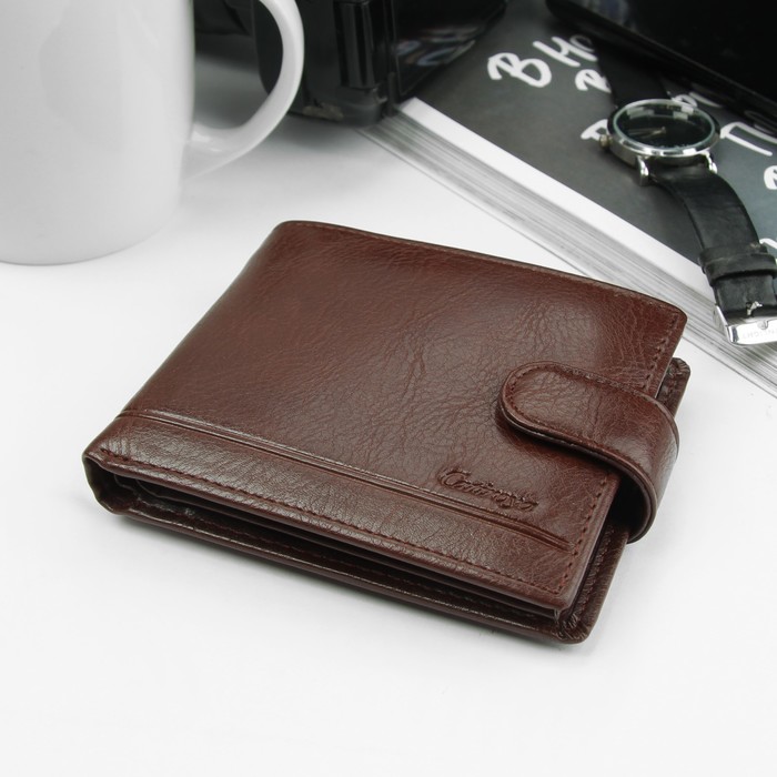 Портмоне мужское, 3 отдела, для карт, для монет, цвет коричневый
