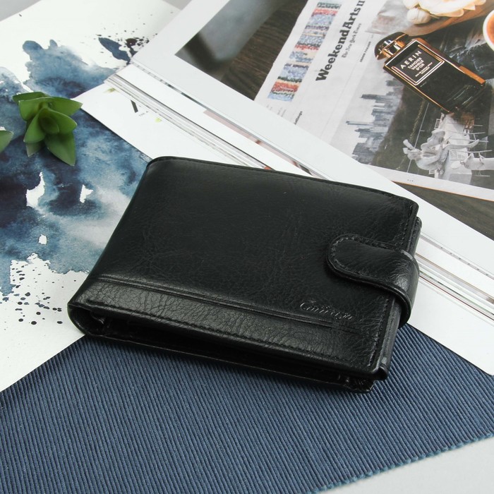 Портмоне мужское, 3 отдела, для карт, для монет, цвет чёрный