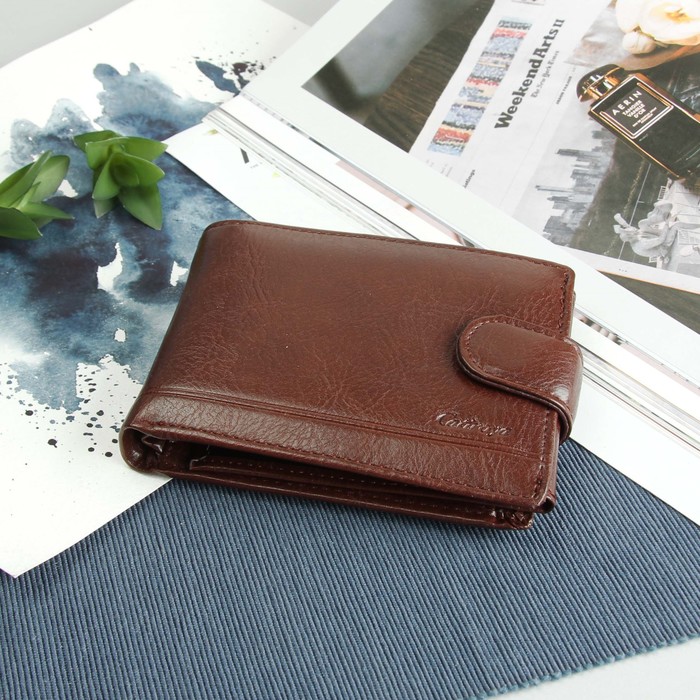 Портмоне мужское, 3 отдела, для карт, для монет, коричневый