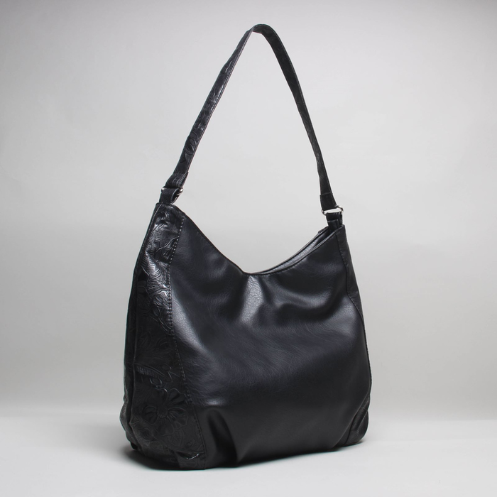 Сумка женская на молнии, 1 отдел, наружный карман, длинный ремень, цвет чёрный