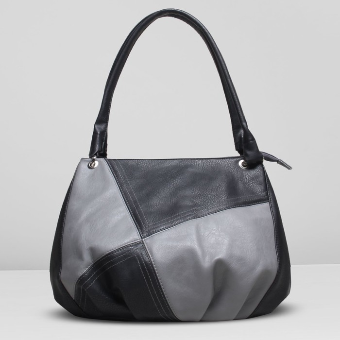 Сумка женская на молнии, 1 отдел, наружный карман, цвет чёрный/серый