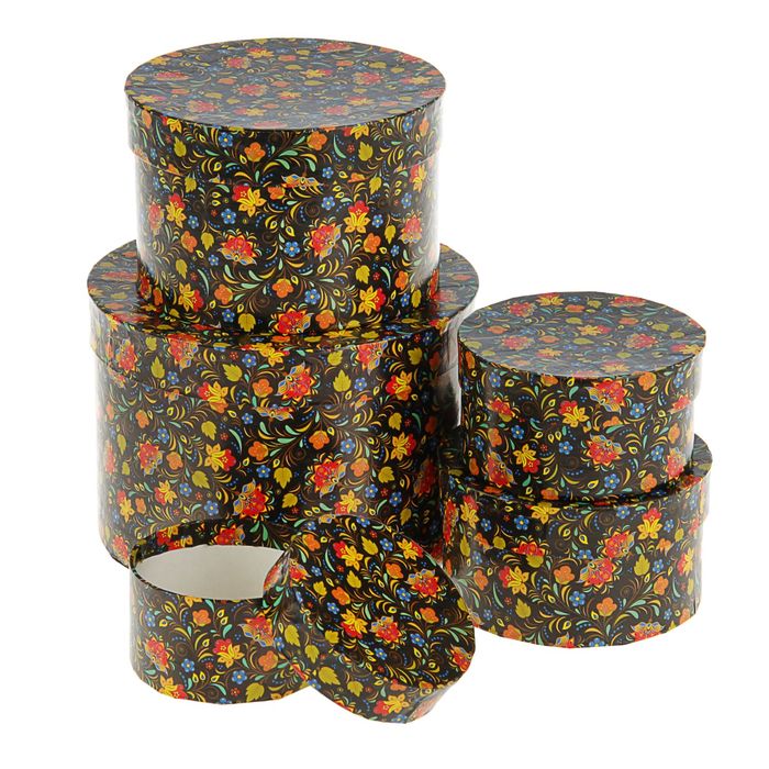 Набор коробок 5в1 "Цветы на чёрном" 19 х 19 х 13 - 9 х 9 х 5 см