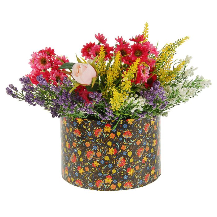 Набор коробок 5в1 "Цветы на чёрном" 19 х 19 х 13 - 9 х 9 х 5 см