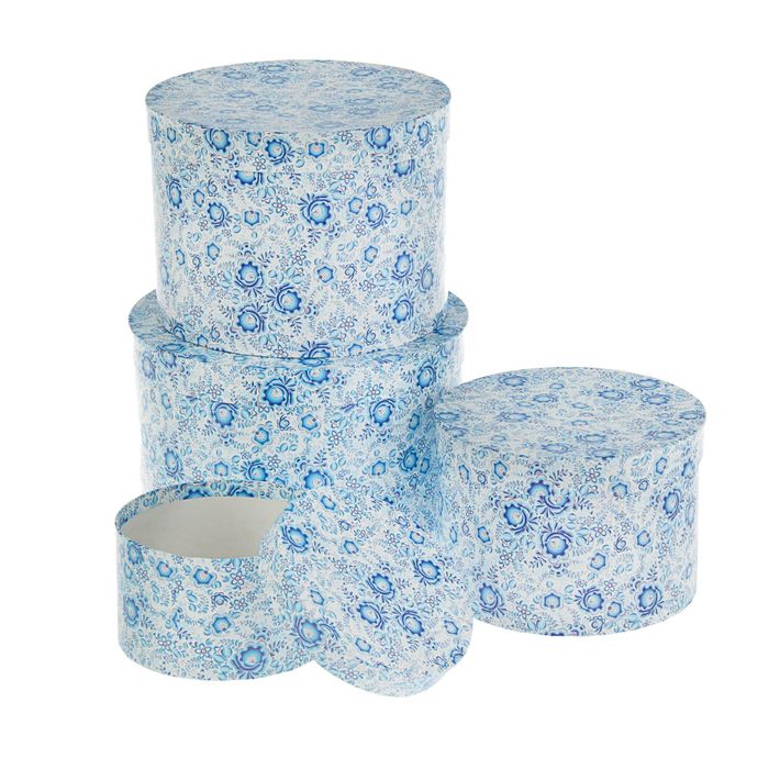 Набор коробок 4в1 "Голубые цветы" 23 х 23 х 16 - 13,5 х 13,5 х 8 см