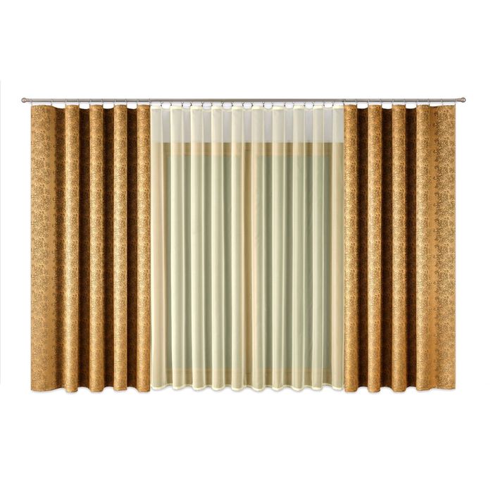 Комплект штор 1110020, тюль ш 400 x в 270 см, портьеры ш 180 x в 270 см - 2 шт, золотой
