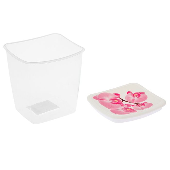 Емкость для сыпучих продуктов 1 л "Деко. Орхидея", квадратная