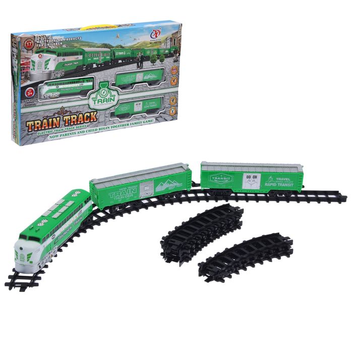 Железная дорога "Товарный поезд", с 2-я прицепными вагонами, работает от батареек, свет и звук