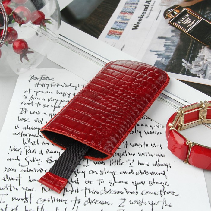 Чехол Time для телефона, с ремешком, размер 2, крокодил, цвет красный