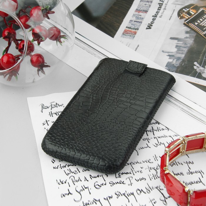 Чехол Time для телефона, с ремешком, размер 7, 71x133x10 мм, крокодил, цвет чёрный