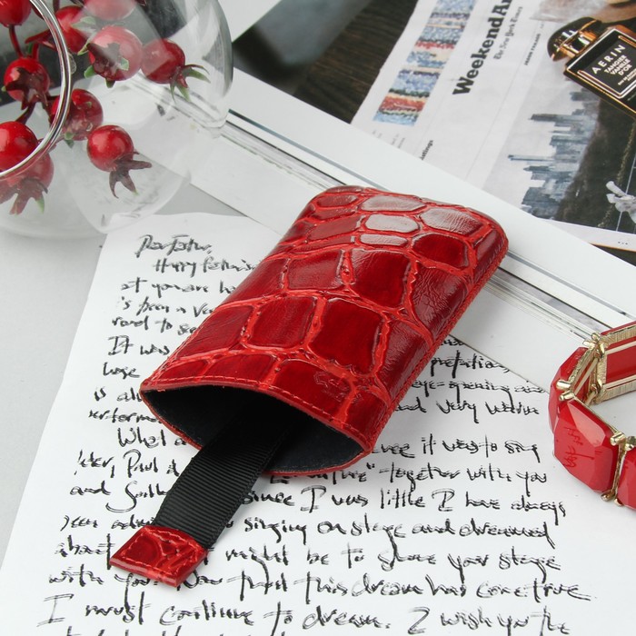 Чехол Time для телефона, с ремешком, размер 21, 54x108x12 мм , крокодил, цвет красный