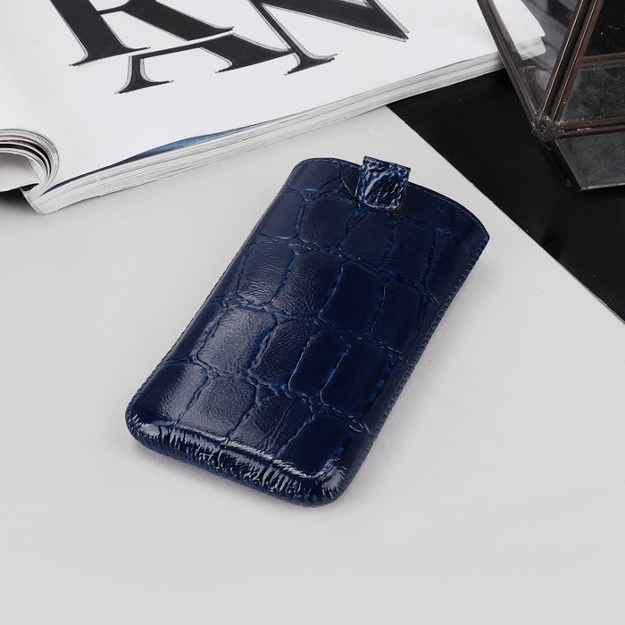 Чехол Time для телефона, с ремешком, размер 33, 66x126x10 мм, крокодил, цвет синий