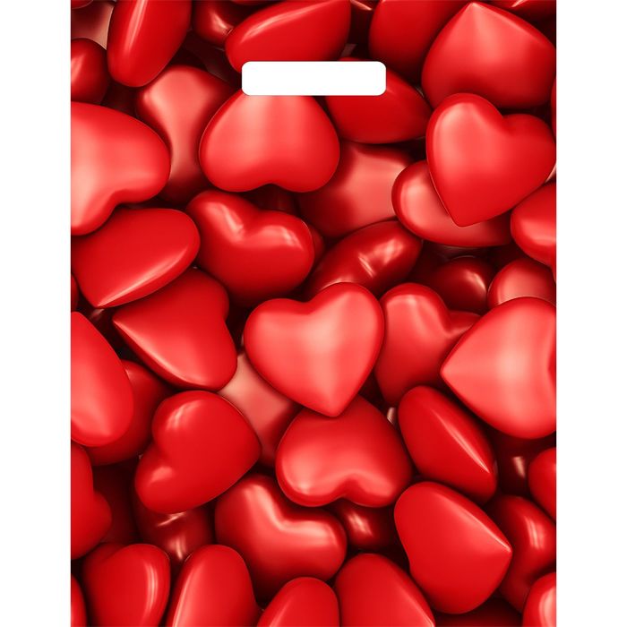 Мешок "Сердечки", полиэтиленовый с вырубной ручкой, 40 х 31 см, 60 мкм