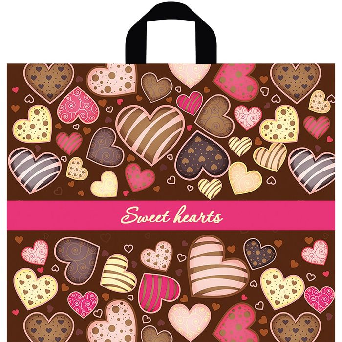 Пакет "Сладкие сердечки", полиэтиленовый с петлевой ручкой, 34х40 см, 65 мкм