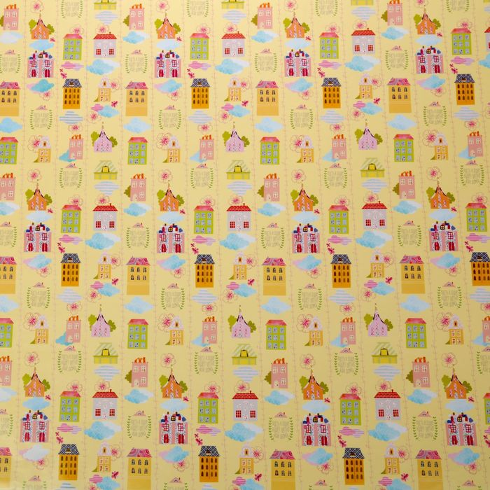 Бумага упаковочная глянцевая "Уютные домики", 70 х 100 см