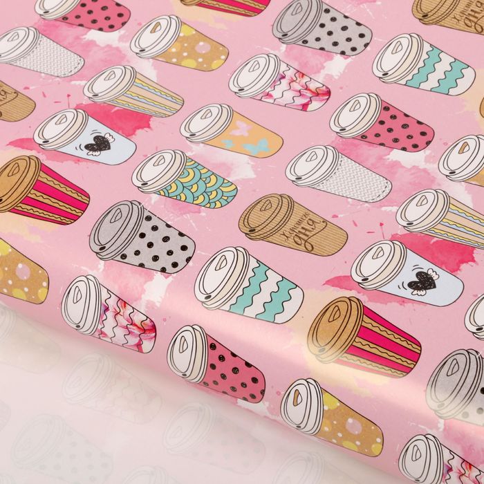 Бумага упаковочная глянцевая "Кофейные стаканчики", 70 х 100 см