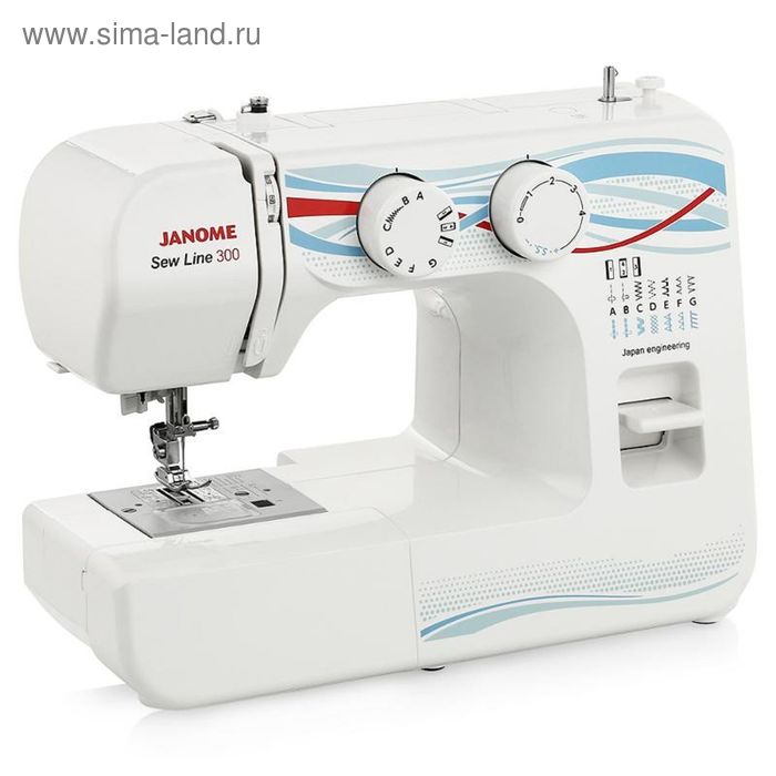 Швейная машина Janome Sew Line 300, 40 Вт, 15 операций, полуавтомат, бело-голубая
