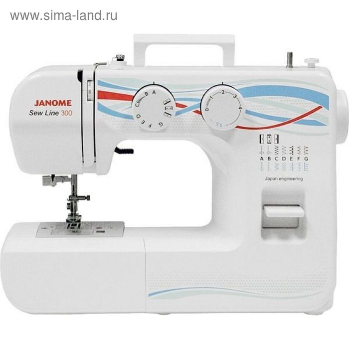 фото Швейная машина janome sew line 300, 40 вт, 15 операций, полуавтомат, бело-голубая