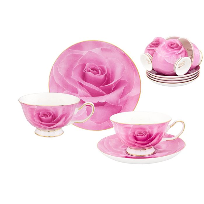Чайный набор "Розовая роза", чашка на ножке 12 предметов, 0,2 л