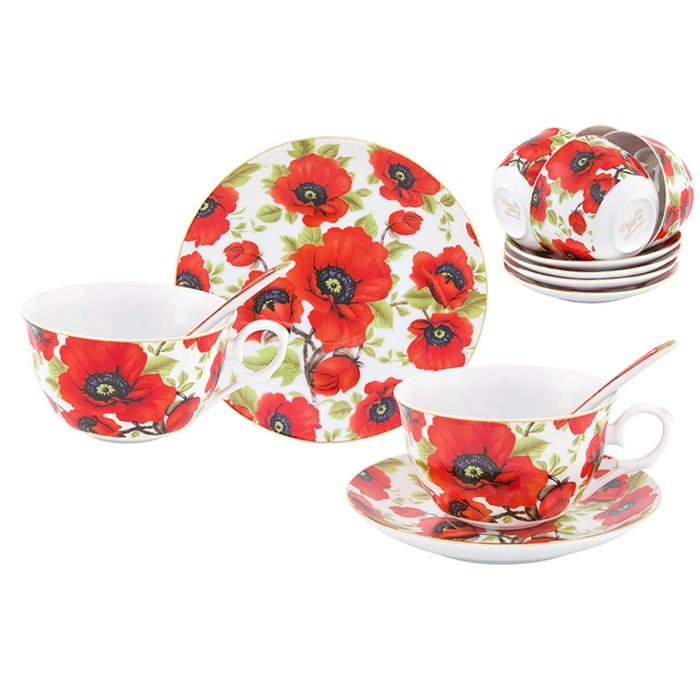 Чайный набор "Маки", ложки расклешённые, 12 предметов, 0,25 л