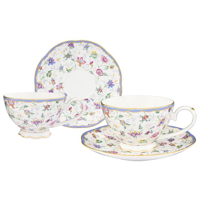 Чайная пара "Цветочный каприз", чашка на ножке 4 предмета 0,25 л