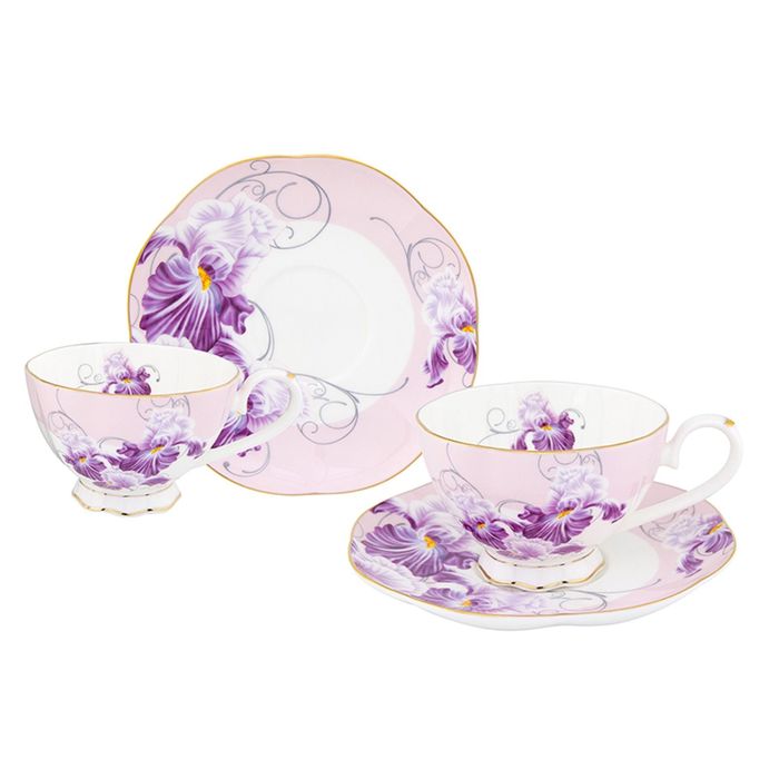 Чайная пара "Ирисы", чашка на ножке 4 предмета, 0,23 л
