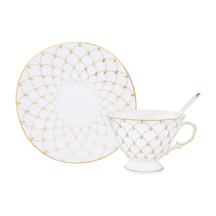 Чайная пара "Золотая сетка", на ножке, ложка 2 предмета, 0,23 л