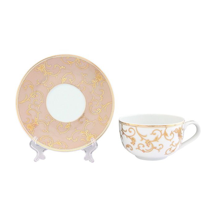 Чайная пара для капучино 16,5х16,5х7,5 см, "Королевский узор на бежевом", 2 предмета, 400 мл