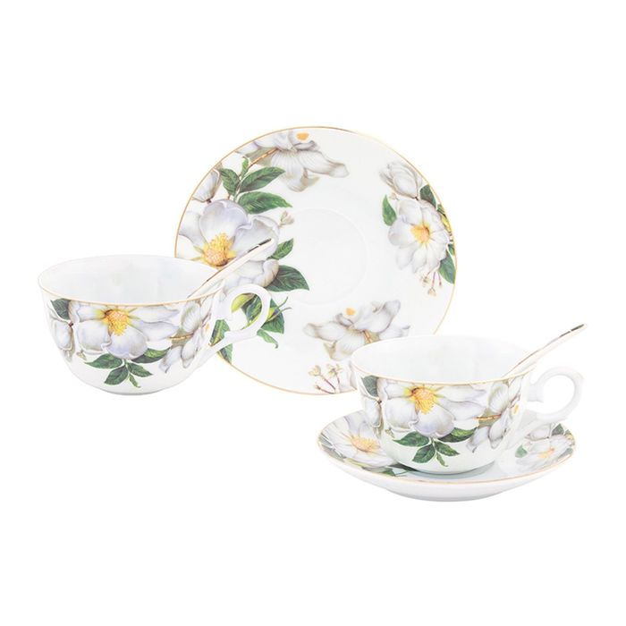 Чайная пара "Белый шиповник", ложки расклешённые, 6 предметов, 0,25 л