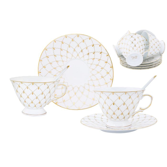 Чайный набор "Золотая сетка", ложки расклешённые, 12 предметов, 0,23 л