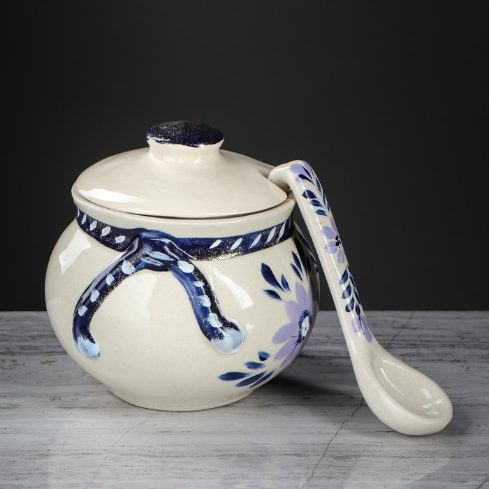 Сахарница с ложкой 12 см емкость 500 гр. гжель