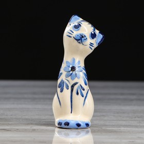 Статуэтка "Котик", роспись, бело-синяя, керамика, 11 см, микс от Сима-ленд