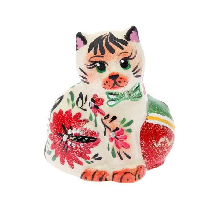 Статуэтка "Кот с мячом" цветы, 10 см