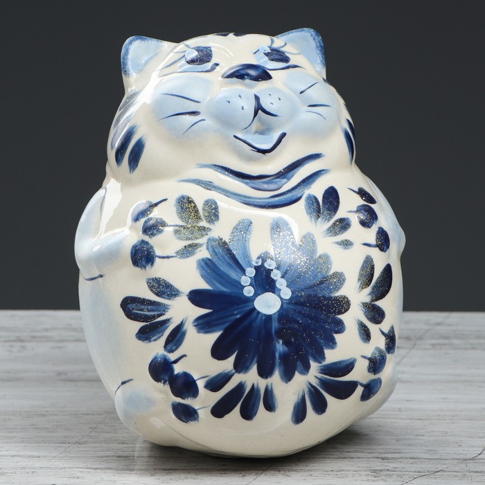 Копилка "Кот колобок" гжель, 15 см