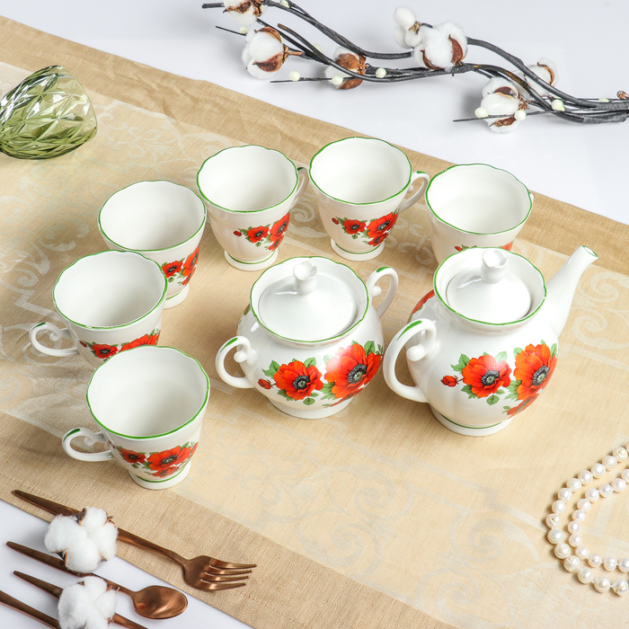 Чайный сервиз "Нарцисс" саксонская роза, на 8 предметов, чайник 0,7 л, 0,5 л, 0,25 л