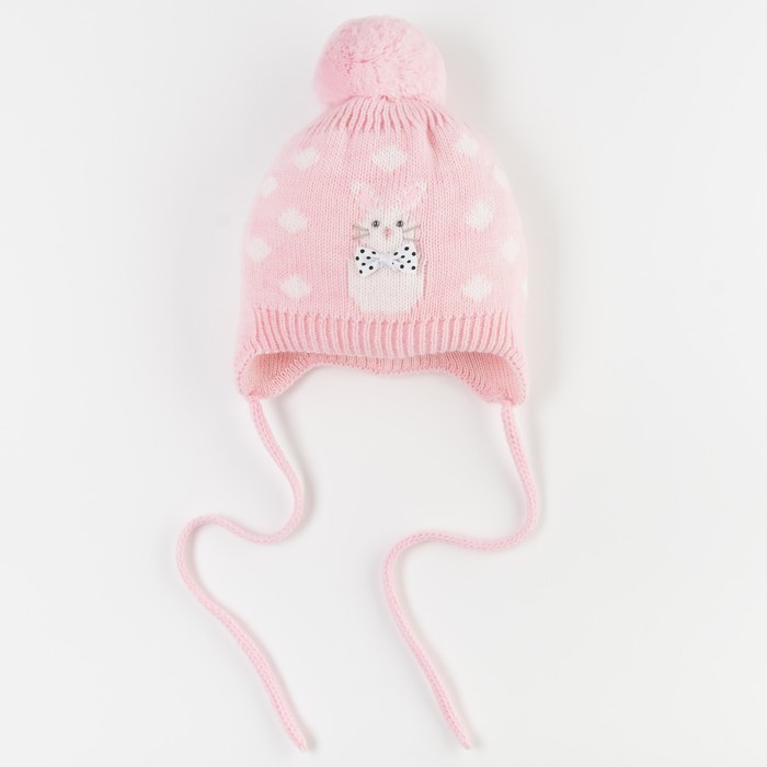 Шапка для девочки "Зая", возраст 6-12 мес. (42-44), цвет розовый 6382-7003пш_М