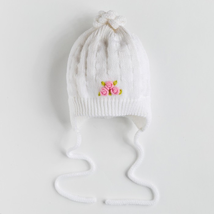 Шапка для девочки "Розочки", возраст 3-6 мес. (40-42), цвет белый 6108-9с_М