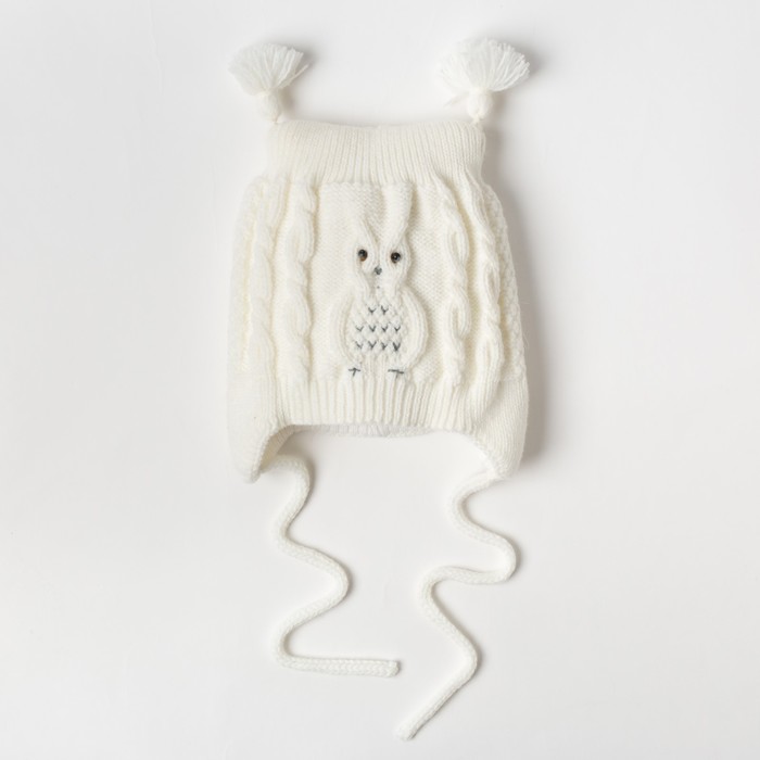 Шапка детская "Совушка", возраст 0-3 мес. (38-40), цвет молочный 6566-7006пш_М