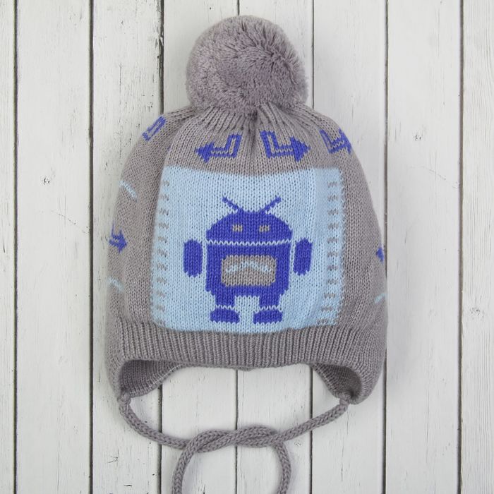 Шапка для мальчика "Робот", возраст 12-18 мес. (44-46), цвет серый/ярко-синий 0102-45с_М
