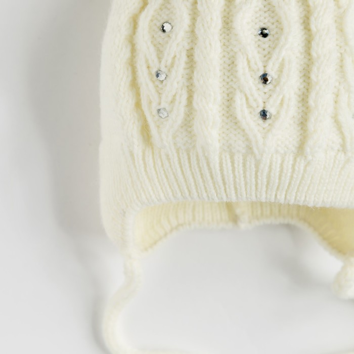 Шапка для девочки "Спиралька", возраст 0-3 мес. (38-40), цвет молочный 0911-7017пш_М