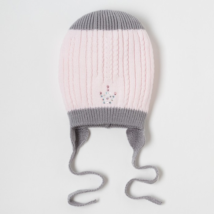 Шапка для девочки "Виллина", размер 52-54 (4-8 лет), цвет розовый/серый 8935-32с