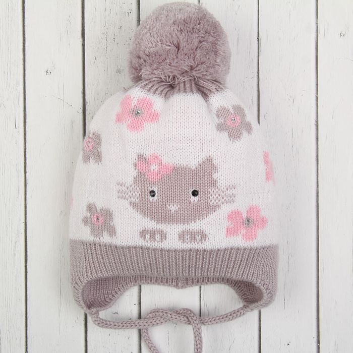 Шапка для девочки "Маркиза", размер 44-46 (12-18 мес.), цвет серый/белый 9208-37с_М