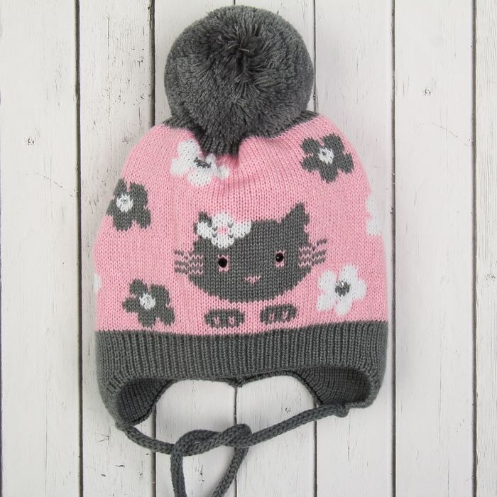 Шапка для девочки "Маркиза", размер 44-46 (12-18 мес.), цвет тёмно-серый 9239-37с_М