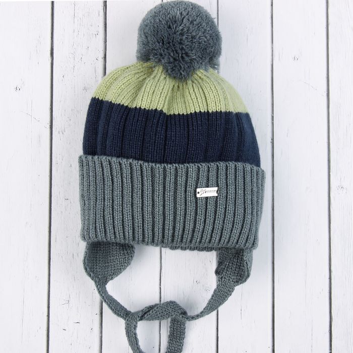 Шапка для мальчика "Меридиан", размер 44-46 (12-18 мес.), цвет тёмно-серый/фисташка 9857-40с_М 202
