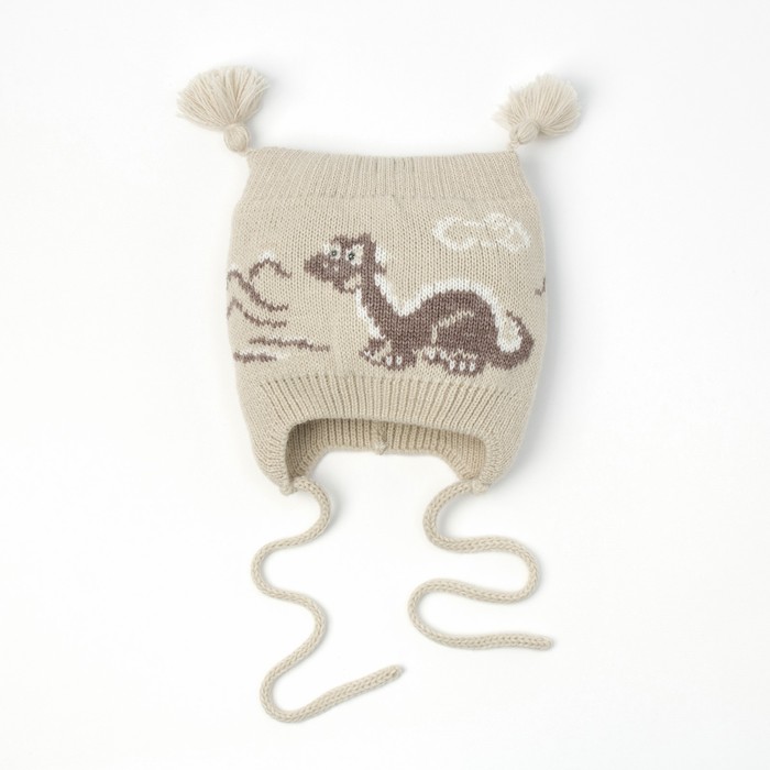 Шапка для мальчика "Дино", размер 42-44 (6-12 мес.), цвет песочный 1253-60с_М