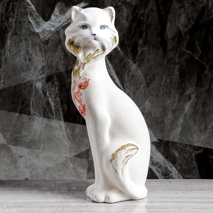 Копилка "Кошка Матильда" флок, белая, рисованная