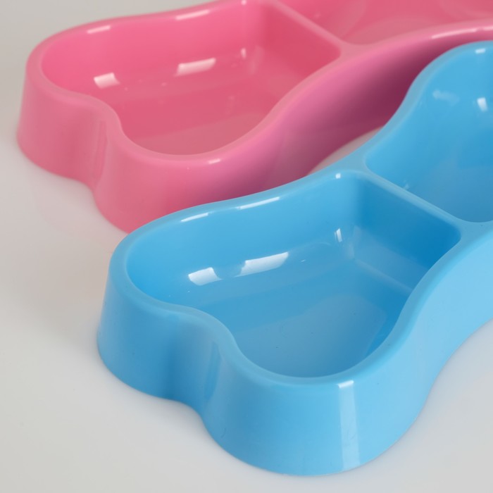 Миска "Косточка" двойная, 24,5 х 13 х 3,5 см, микс цветов